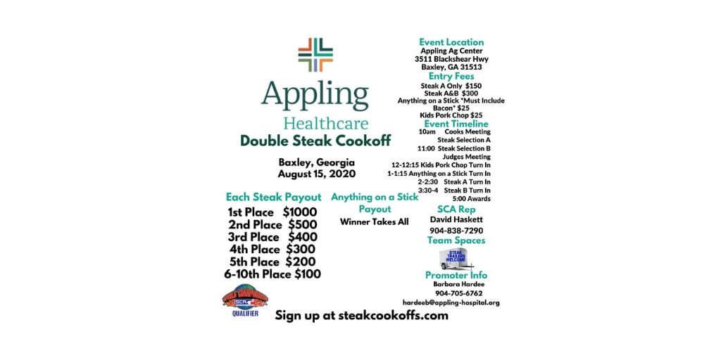 2020 Appling Healthcare Steak Cookoff (DOUBLE) @ Baxley, GA