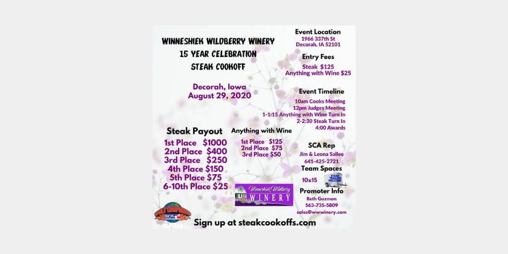 2020 Winneshiek Wildberry Winery 15 year celebration Steak Cookoff @ Decorah, IA