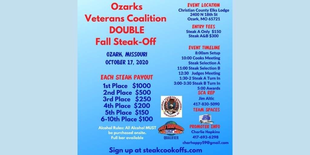 2020 Ozarks Veterans Coalition Fall Steak-Off (DOUBLE) @ Ozark, MO